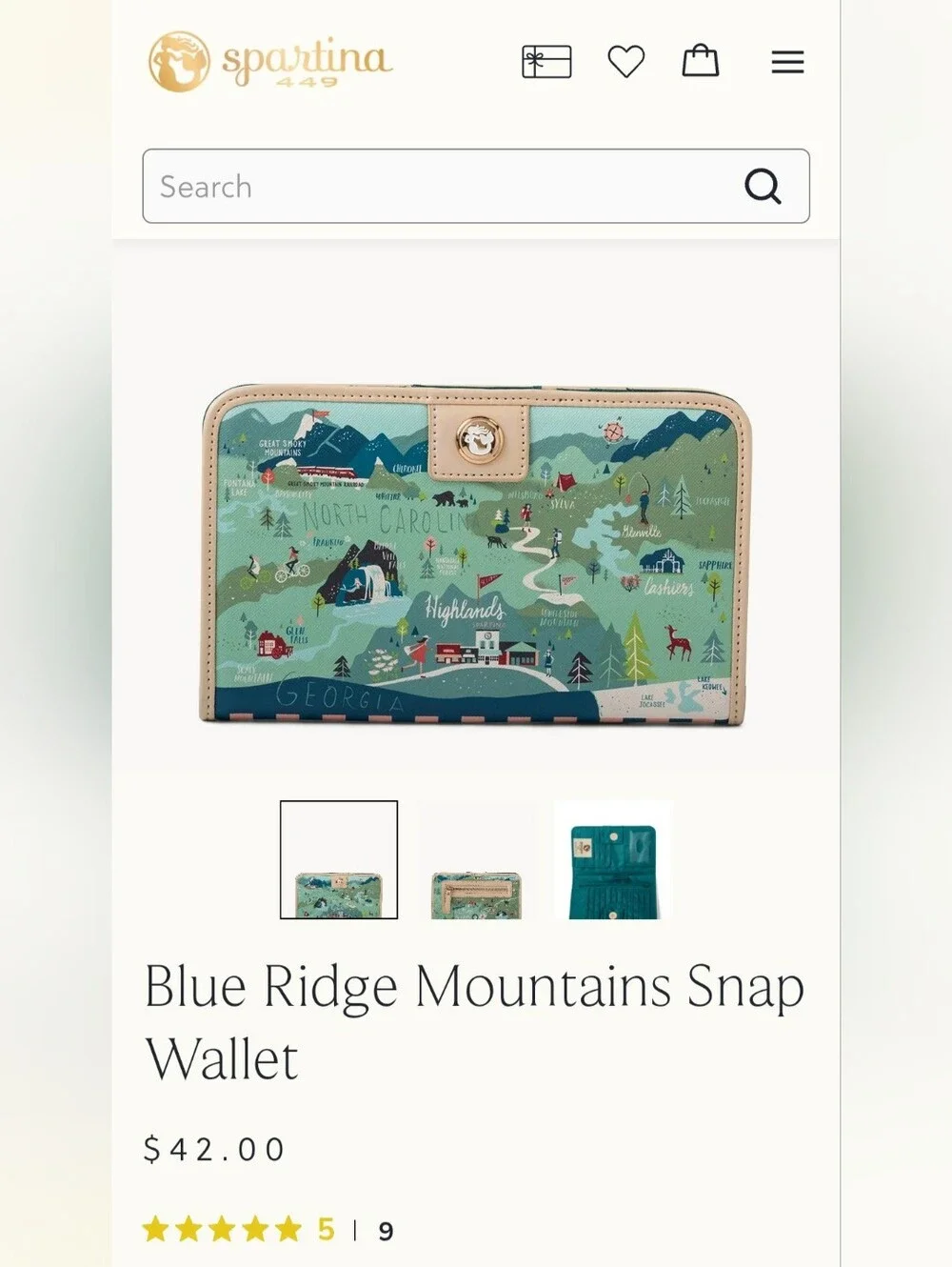 Spartina 449 Greetings From Collection - SC/NC Blue Ridge Mountains Snap Wallet